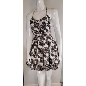 Forever 21 Black & White Roses Floral Fit & Flare Halter Dress Mini Spaghetti